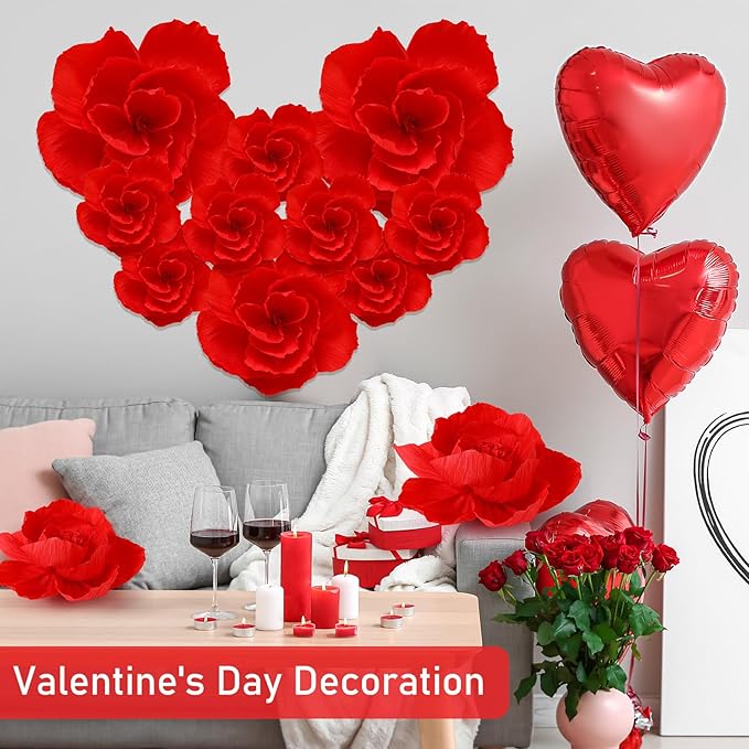 Giant Paper Flowers Artificial Large Paper Flower Decoration for Handcrafted Wall Backdrop Christmas Mexican Wedding Graduation Bridal Shower Birthday Party Supplies(Red,24 Pcs)