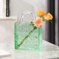 Purse Vase, Glass Bag Vase, Glass Purse Vase for Flowers, Green Vases, 12 Inch Large Flower Vases with Embossed Pattern for Wedding, Living Room, Bedroom, Table, Office(Tote)