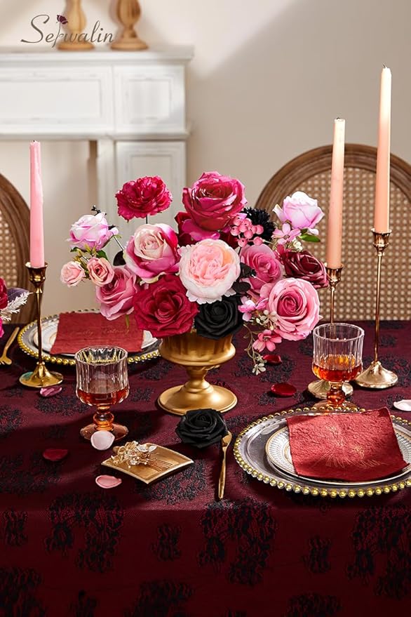 Serwalin 2PCS Artificial Flowers Black Hot Pink Fake Silk Flowers for DIY Wedding Bouquets, Wedding Cake Flowers for Table Centerpieces Baby Shower Birthday Party Home Decorations