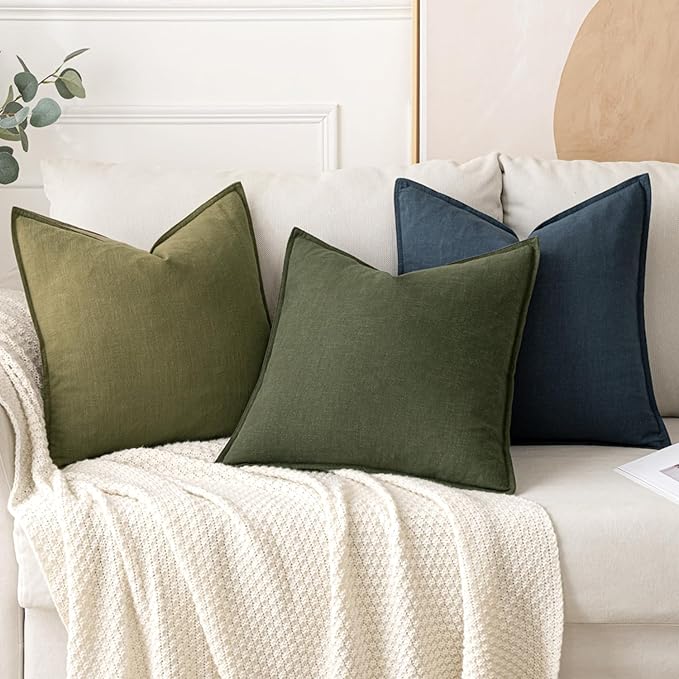 MIULEE Decorative Linen Lumbar Pillow Covers 12x20 Inch Blue Boho Farmhouse Neutral Couch Throw Pillows for Bed Pack of 2 Accent Coastal Modern Pillowcase Summer Sofa Livingroom Home Decor