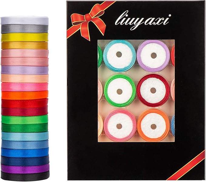 LIUYAXI 20 Colors 100 Yard Satin Ribbon Rolls, 2/5" Wide 5 Yard/Roll, Rainbow Ribbon Perfect for Gift Wrapping Crafts Hair Bows Wedding Party Decoration and More