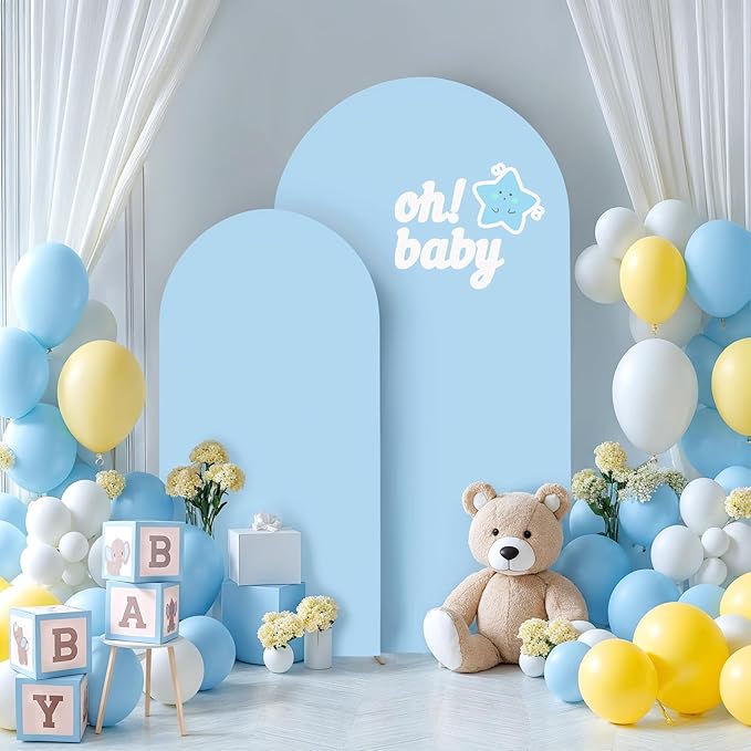 Baby Blue Arch Backdrop Covers - 7.2FT, 6FT Spandex Fitted Wedding Arch Stand Covers Round Top Chiara Stretchy Arch Backdrop Cover for Wedding Birthday Party Decoration