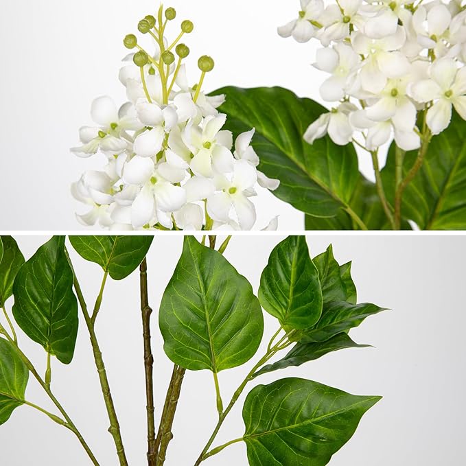 Artificial Lilac Flowers 30" Tall – Set of 3 Silk Lilac Flower Stems for Home Decor, Wedding Centerpieces, Faux Floral Arrangements – White Artificial Flowers for Vase, Spring & Farmhouse Décor