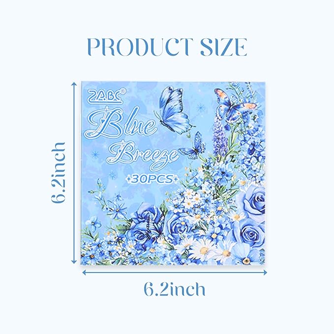 Floral Stickers Set,30 Sheets Blue Waterproof PET Clear Flower Stickers for Scrapbooking Journaling Bullet Journal Junk Journal Supplies