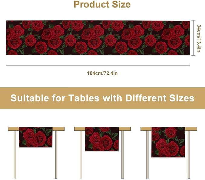 Red Rose Table Runner,Romantic Spring Summer Seasonal Table Runner for Indoor Outdoor Holiday Home Wedding Party 13x108 Inch