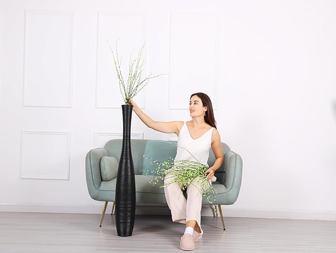 Leewadee Decorative 41 inches Tall Floor Vase for Living Room Home Decor, Black, Resin