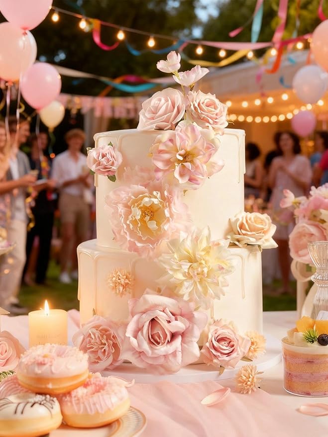 Artificial Flowers, Light Pink Silk Fake Flowers for DIY Wedding Bridal Bouquets, Wedding Cake Flowers for Table Centerpieces Baby Shower Birthday Party Home Decorations