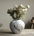 Rustic Ceramic Circular Flower Vase, Vintage Floor Tall Vases Farmhouse Decor for Living Room Entryway Table Centerpieces, Kitchen, Wedding Gift