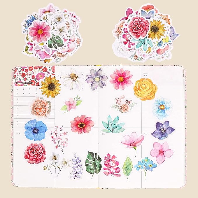 Knaid Flower Stickers Set (360 Pieces) Decorative Assorted Floral Sticker for Scrapbooking Planner Bullet Journals Supplies