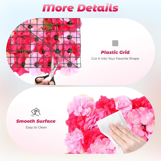 12pcs 24" x 16" Artificial Flower Wall Panel Background,3D Dark Pink Silk Dahlia Rose Flowers Wall Backdrop for Wedding Party Event Photo Backdrop Wall Decor (Type 1)