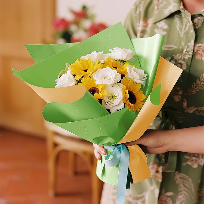 WRAPAHOLIC 20 Sheets Flower Wrapping Paper - 22.4 x 22.4 inch Matcha Green Color Water-Resistant Floral Bouquet Wrapping Paper, Florist Supplies Packaging for Christmas Birthday Gift DIY