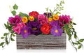 DILATATA Flower Arrangement with Wooden Vase 10" Artificial Flowers in Pot - Fake Flowers in White Rectangular Wooden Vase Potted Faux Flower Centerpieces for Table Decor Living Room - Purple