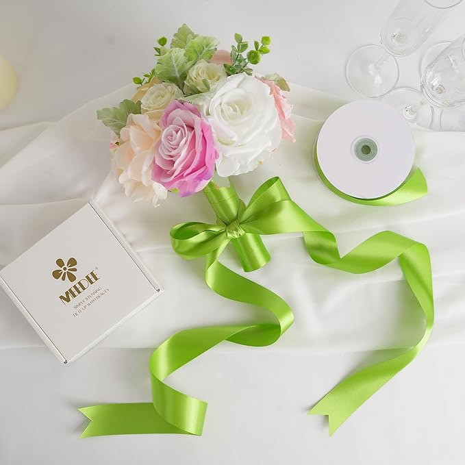 MEEDEE Lime Satin Ribbon 1-1/2 inch Lime Ribbon Double Faced Satin Ribbon by 50 Yards Lime Green Ribbon for Christmas Tree, Wreaths, Crafts, Satin Weddings, Flower Bouquet, Holiday Decorating