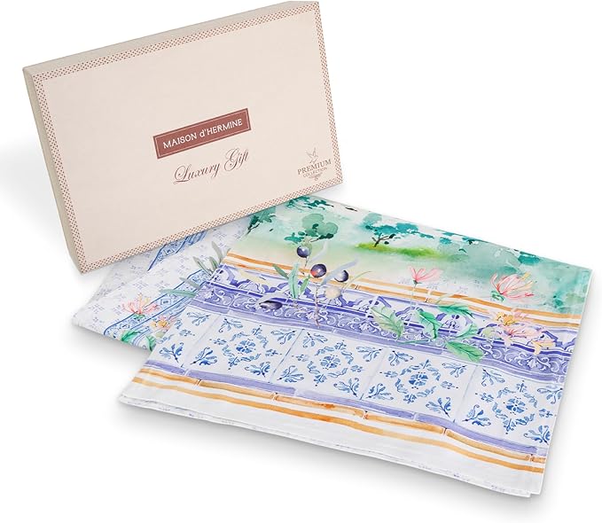 Maison d' Hermine Tablerunners 100% Combed Cotton Premium Table Runner Decorative Table Cover, Home, Kitchen, Parties & Camping, Luberon, Double Layer - (14.50"x72")