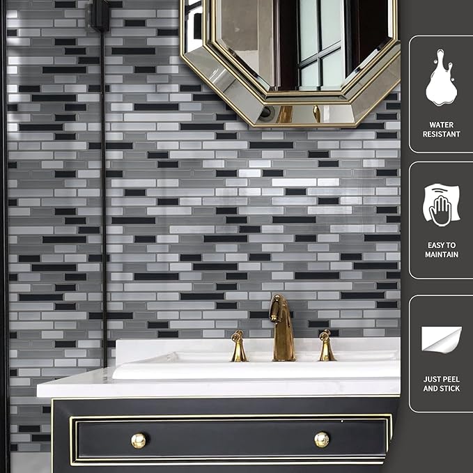 Art3d 12" x 12" Peel and Stick Tile Kitchen Backsplash Sticker Gray Brick (6 Tiles)