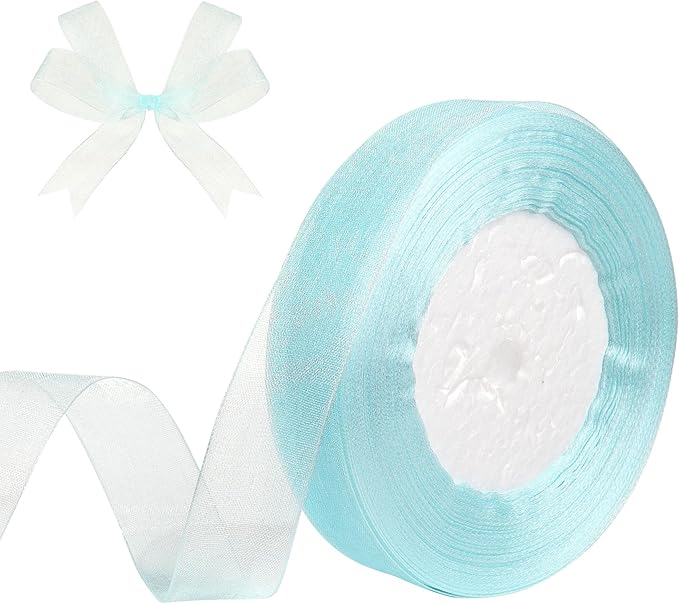 3/4 Inch x 50 Yards Sheer Organza Ribbon Chiffon Ribbon for Gift Wedding Flower Bouquet Wrapping Decorations Crafts (Light Blue)
