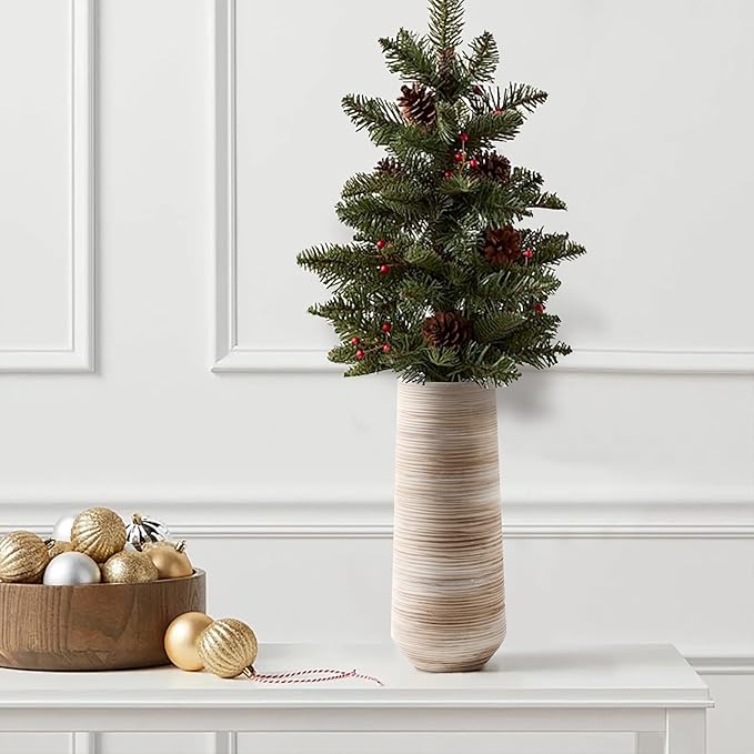 ALMA White Vessel 13 Inch Tall, Large Floor Vase for Wedding and Housewarming|Ceramic Pampas Grass Vase in Minimalist Modern Home Decor, Aesthetic Room Decor, Shelf Decor