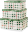 Soul & Lane Plaid Christmas Gift Box - Set of 3: Holiday Decor Storage Box, Decorative Photo Storage, Keepsake Boxes with Lids, Nesting Cardboard Containers for Presents, Seasonal Décor Bins