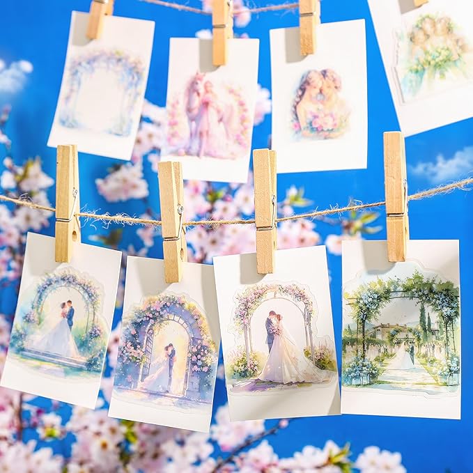TIAMECH Wedding March PET Stickers - 60 Pcs Bride Dress Groom Love Design, Waterproof Sticker for Journaling & Scrapbooking, Junk Journal Supplies, Ephemera & DIY Crafts