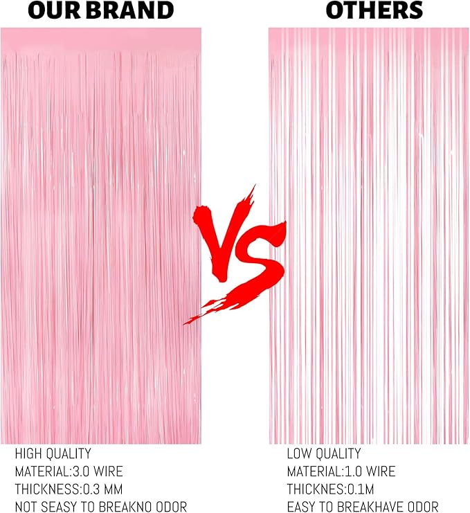 Keyali 2 Pack 3.3 * 8.3 ft Foil Curtain Metallic Tinsel Fringe Curtains Photo Booth Props Backdrop for Birthday Wedding Engagement Baby Shower Christmas Holiday Celebration Party，Pastel Pink
