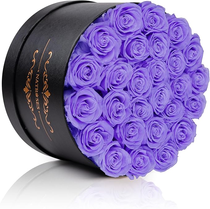 NATROSES 27 Piece Forever Preserved Roses in a Box, Preserved Flowers for Delivery Birthday, Flowers Gifts for Mothers Day, Violet