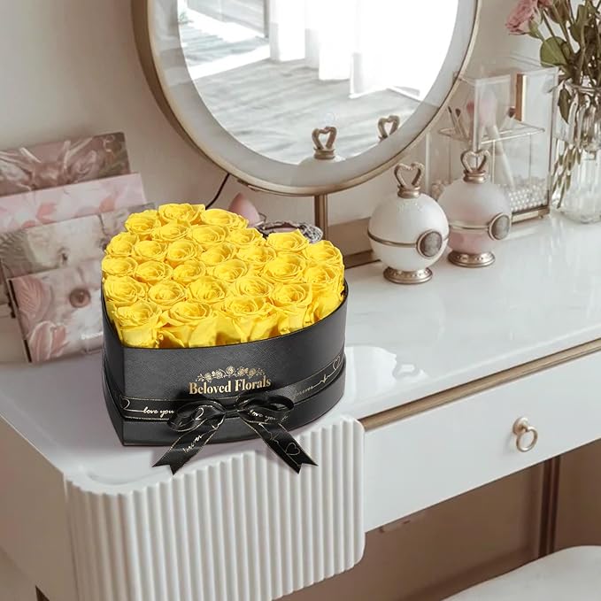 27 Preserved Flowers Rose Birthday Gifts for Women Her Mom Wife Girlfriend Grandma on Valentines Mothers Day Christmas Anniversary Romantic(Yellow)