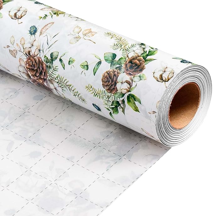 MAYPLUSS Christmas Wrapping Paper Roll - 17 In x 33 Feet - Cute Watercolor Christmas Pinecone Gift Wrap Paper for New Year, Holiday, Kids