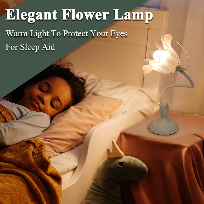 Flower Table Lamp, 3 Level Brightness Vintage Flower Reading Light with E26 Bulb, Cute Desk Lamp Bedside Lamps Lily Lamps for Nightstands Living Room Bedroom Ambient Lighting Home Decor
