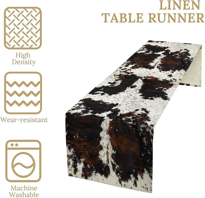 Cow Print Table Runner, Black White Cowhide Print Western Style Table Runner Country Farmhouse Cottage Cow Patten Table Decoration for Home Kitchen Dining, 13x108 Inch