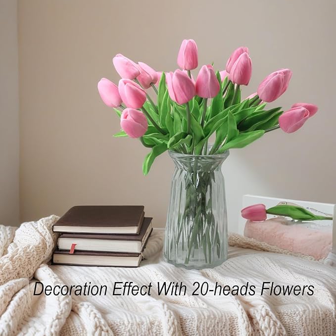 10-Heads Tulips Artificial Flowers Arrangement Centerpiece Decoration Flowers for Wedding Flowers Bouquets Office Desk (Pink)