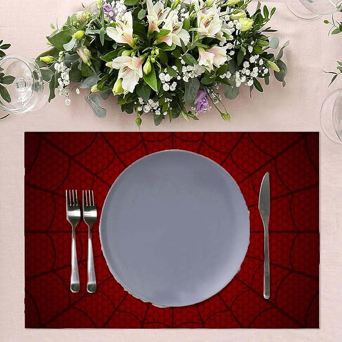 Placemats Set of 4 Red Spider Web Table Mats Linen Place Mats for Dining Kitchen Country Camp Farmhouse Decor 12x18 Inch