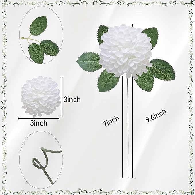 Artificial Flowers, 100pcs Artificial Rose for DIY Wedding Bouquets Centerpieces Arrangements, Elf Green and White Dahlia Flowers with Stems for Party Home Decorations