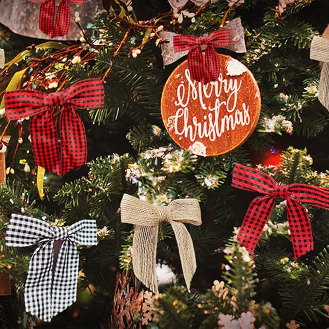 7Rainbows 30pcs Boutique 3.5" Burlap Ribbon Bows Craft Twist Tie Bows for Tying Up Packages Gift Wrapping Christmas Tree.
