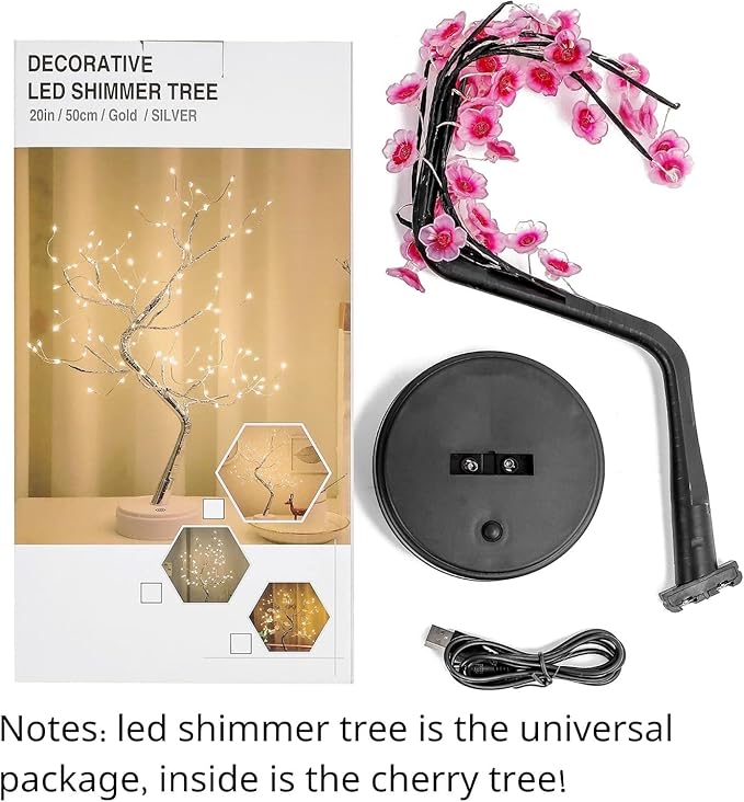 4 Pack Cherry Blossom Tree Lamp, 18inch 36 Led Bonsai Tree Lights, Battery/USB Operated Japanese Decor Night Lights for Bedroom Home Idea, Warm White