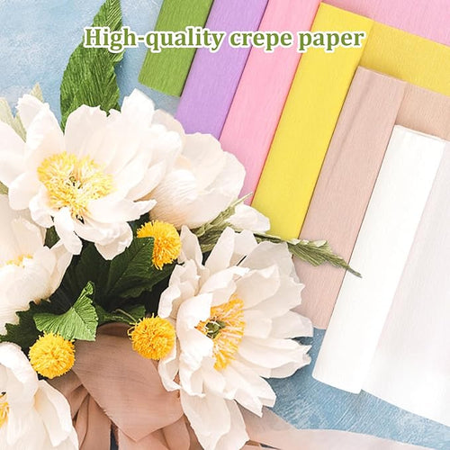 14 Colors Crepe Paper Rolls, 9.8 x 98 Inch Wide Crepe Paper Sheets with 100 Pcs Green Floral Iron Wire, Floral Band, Double-Sided Tape, and Scissors for Birthday Parties Weddings Festival Decoration
