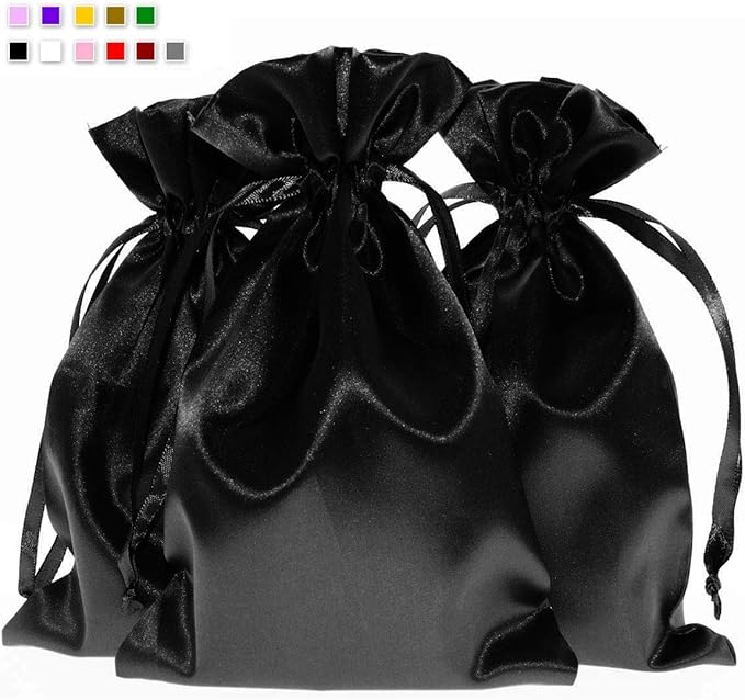 3" x 4" Black Satin Gift Bags, Jewelry Bags, Wedding Favor Silky Drawstring Bags Baby Shower Christmas 50 per Pack