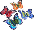 Metal Butterfly Outdoor Wall Decor- 6.5'' 3D Metal Colorful Hanging Double Wings Butterflies for Garden Yard Decoration Outdoor or Indoor Decor, Gifts for Mom Dad Friends (4 Pack)