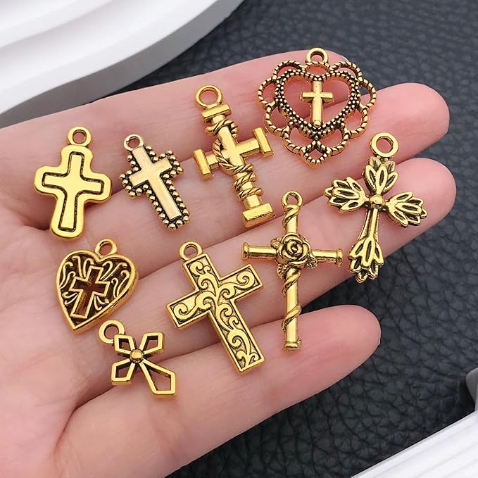 WOCRAFT 60pcs Antique Gold Cross Bracelet Charms for Jewelry Making Sets DIY Necklace Bracelet Keychain Crafting Charms Kit Craft Supplies (SN906)