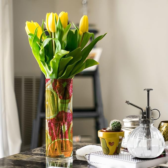 Flower Vase Clear Plastic Cylinder Vases Decor for Centerpieces Home Storage Office Weddings Summer Multicolored Citrus Slices 11.8 x 3.9 in
