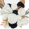 Serwalin Black Artificial Flowers, White Roses Silk Fake Flowers for DIY Wedding Bridal Bouquets, Wedding Cake Flowers for Table Centerpieces Baby Shower Birthday Party Home Decorations