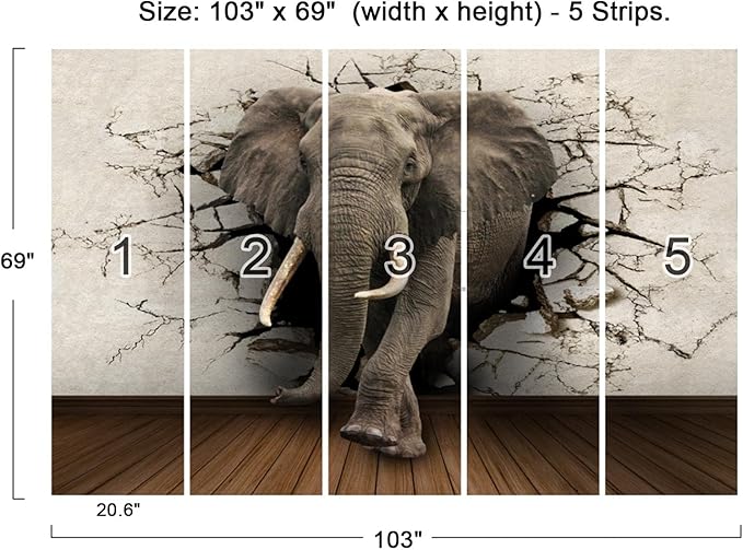 Wall Mural 3D Wallpaper Decoration - Elephant Wallpaper, 103" x 69" (Not Self-Adhesive)
