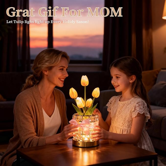 Magic Blooms for Every Moment USB Rechargeable Remote-Controlled Tulip Crystal Lamp, 12 Color Changing, 4 Flash Modes, Perfect for Home Decor, Gifts for Mom, Wife, Girlfriend, and Sister