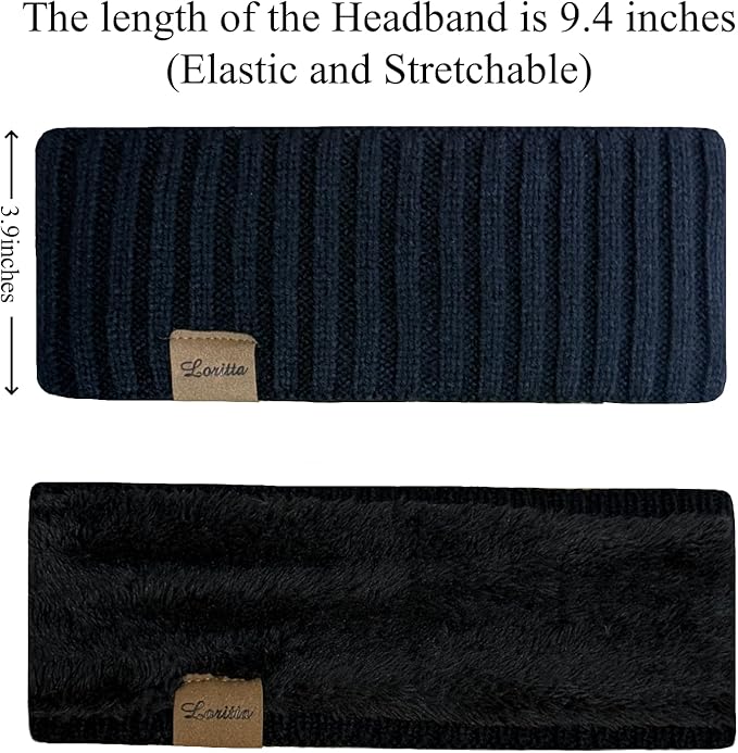 Loritta Womens Ear Warmers Headbands Winter Warm Fuzzy Cable Knit Head Wrap Fleece Lined Gifts