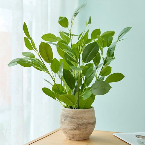 17.8'' Fake Plants Lifelike Ficus Artificial Plants in Rustic Spherical Pot Realistic Looking Faux Plants for Home Kitchen Bathroom Living Room Bedroom Office Indoor Decor