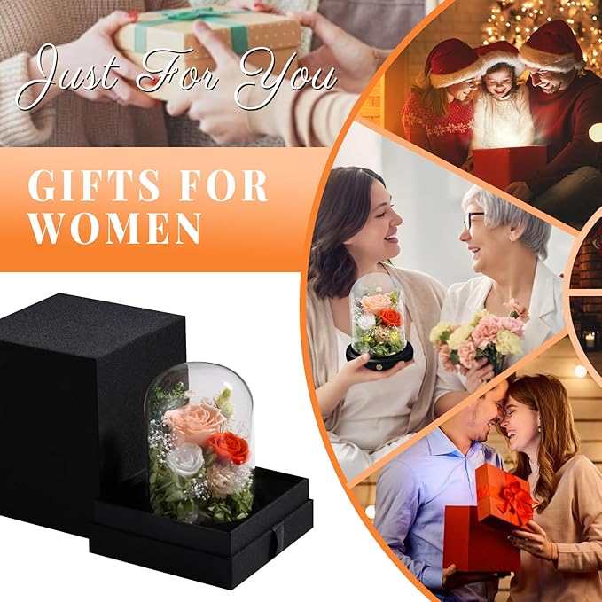 FIACO Preserved Flowers Rose Gifts for Women, Birthday Gifts Eternal Rose in Glass Dome Long-Lasting Real Forever Flowers Gifts for Mom Grandma Wife Girlfriend