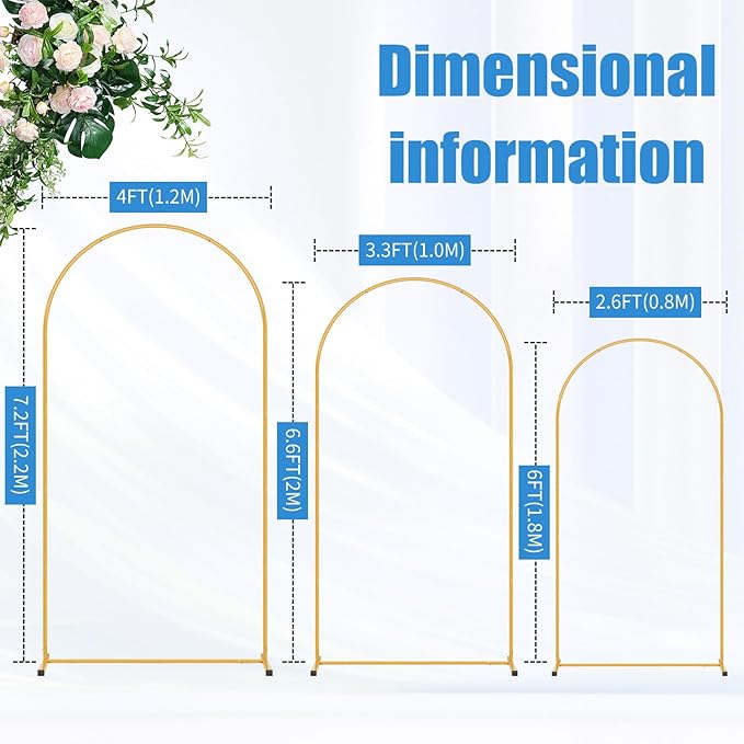 Metal Arch Backdrop Stand Set of 2 (7.2FT/6FT), Easy Assemble Balloon Arch Stand Kit, Decorative Backdrop Arch Stand, Gold Wedding Arch for Birthday Party and Baby Shower Decoration