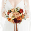 Rinlong 9" Wide Burnt Orange Wedding Bouquet for Bride Rustic Terracotta Artificial Flowers Bridal Bridesmaid Bouquet Prom