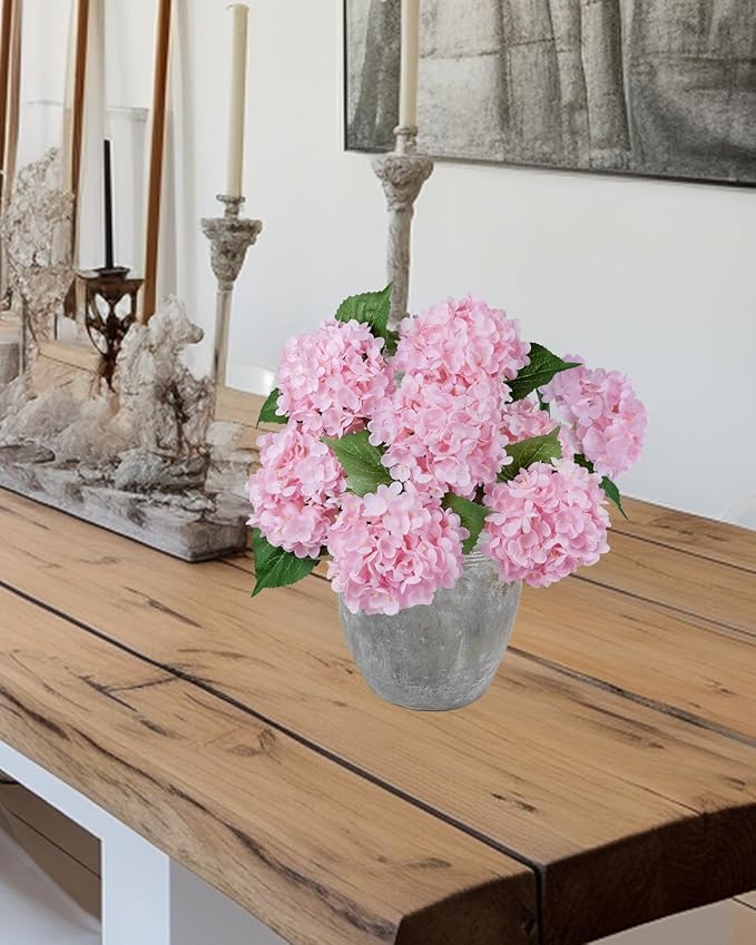 6PCS Premium Pink Hydrangea Artificial Silk Flowers, Lifelike Fake Hydrangea Head with Stems, Faux Floral Arrangements for Wedding Bouquets, Home Table Centerpieces, Party Decoration