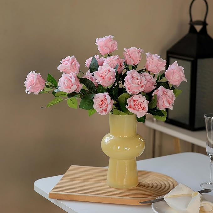 YXZZWL 60 Pcs Artificial Roses in Bulk, Fake Silk Roses Realistic Roses Stem Faux Roses Bouquet for Wedding Centerpieces Flower Arrangement Home Decor (Pink)