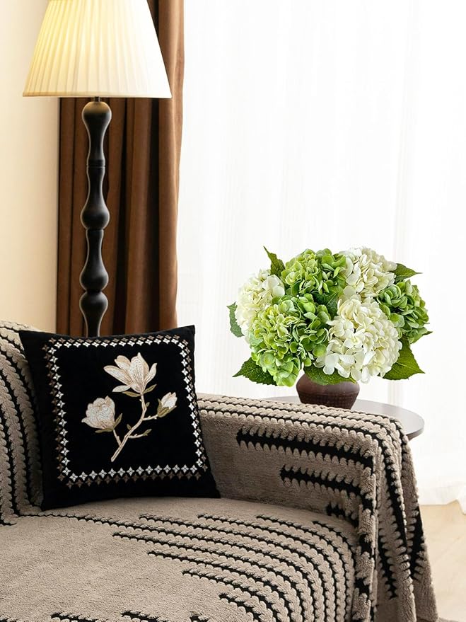 4 Pcs Real Touch Green Hydrangeas Artificial Hydrangeas Flowers 21'' Real-Looking Faux Latex Hydrangea for Kitchen Living Room Porch Home Decor Baby Shower Party Table Centerpiece